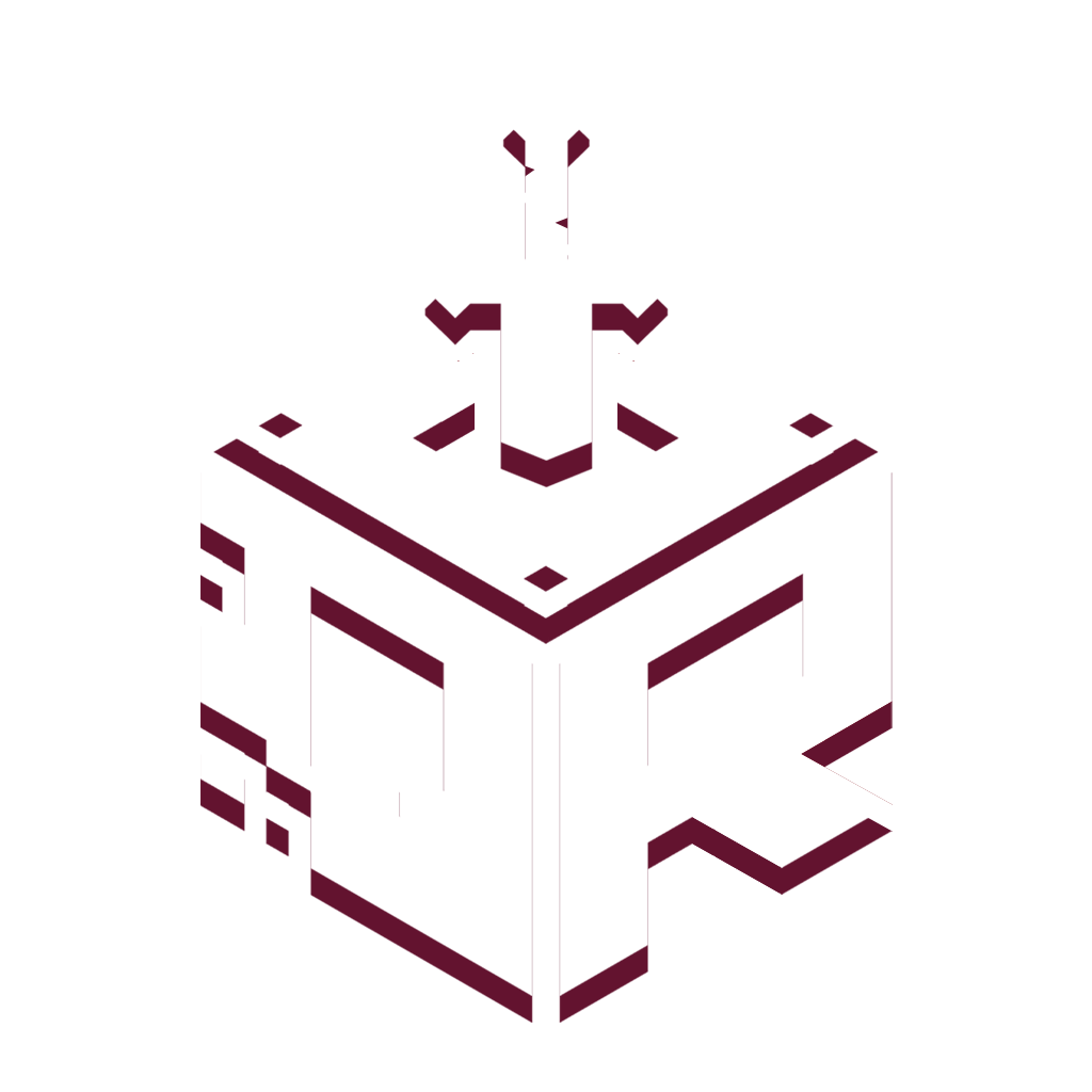 One Raid Studio mark: an isometric pixel cube with a planted sword