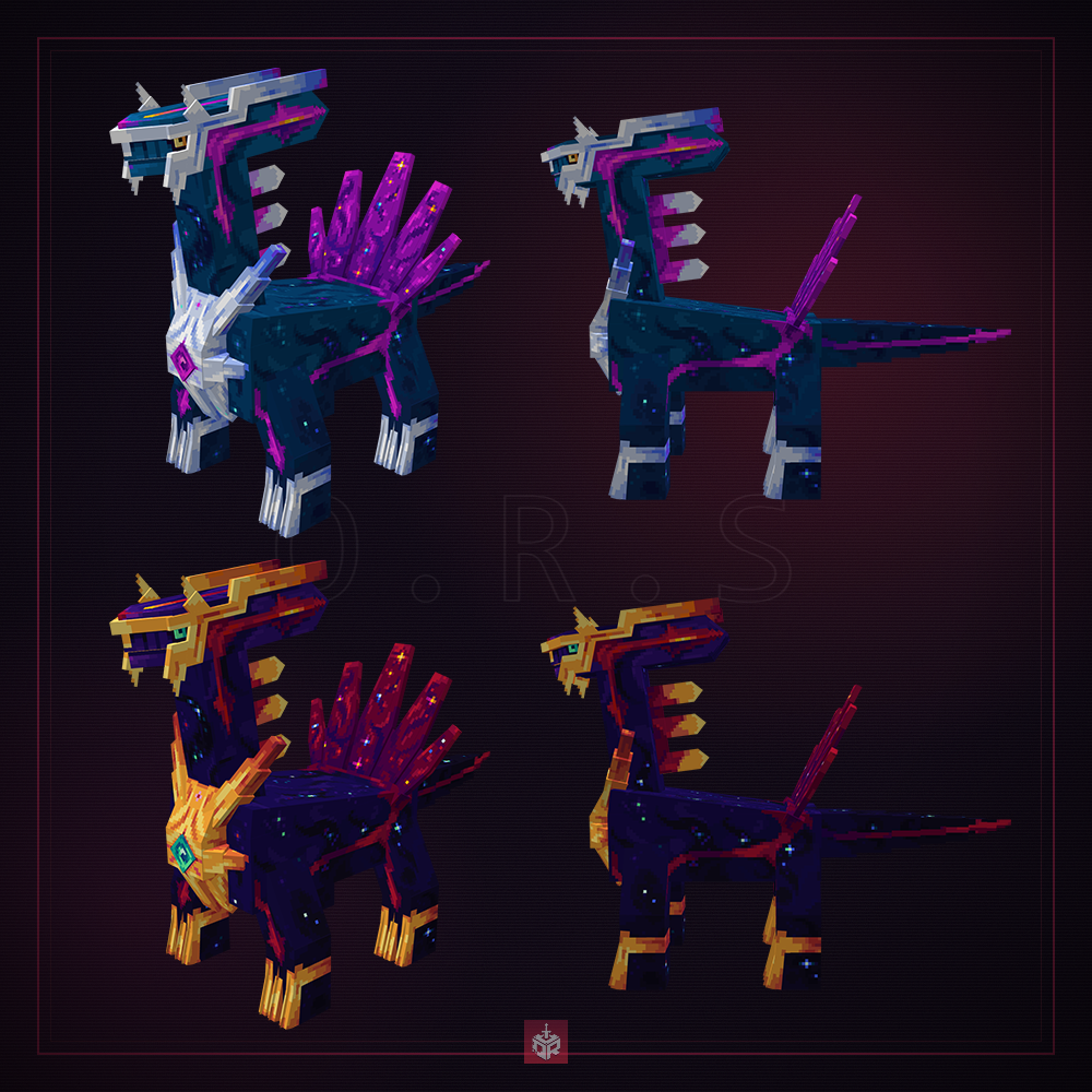 Dialga model in a galaxy-theme retexture, shown in regular and shiny variants &mdash; One Raid Studio