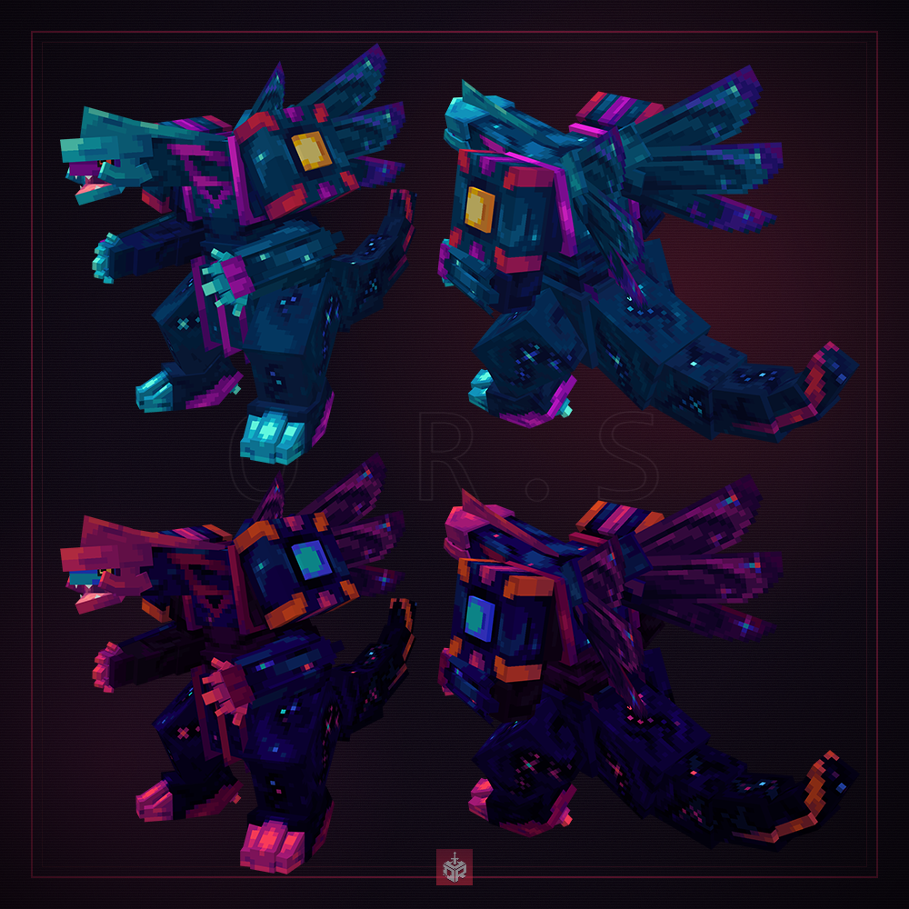 Palkia model in a galaxy-theme retexture, shown in regular and shiny variants &mdash; One Raid Studio