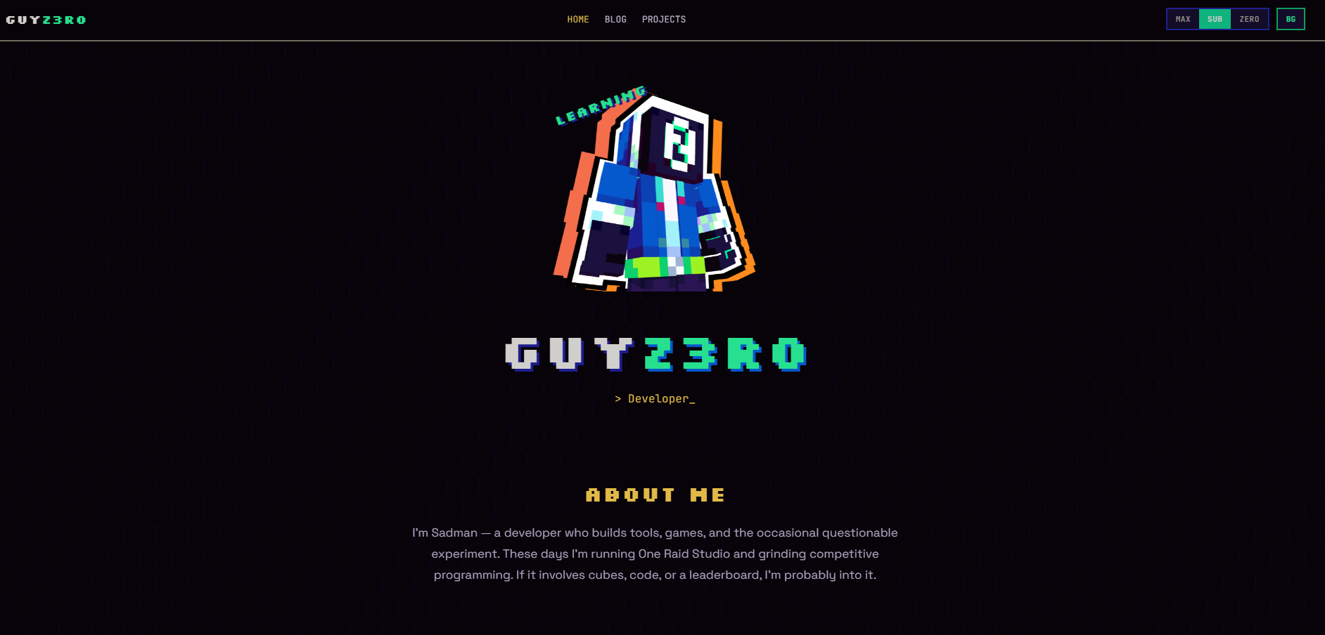 GuyZ3RO developer portfolio website homepage &mdash; One Raid Studio